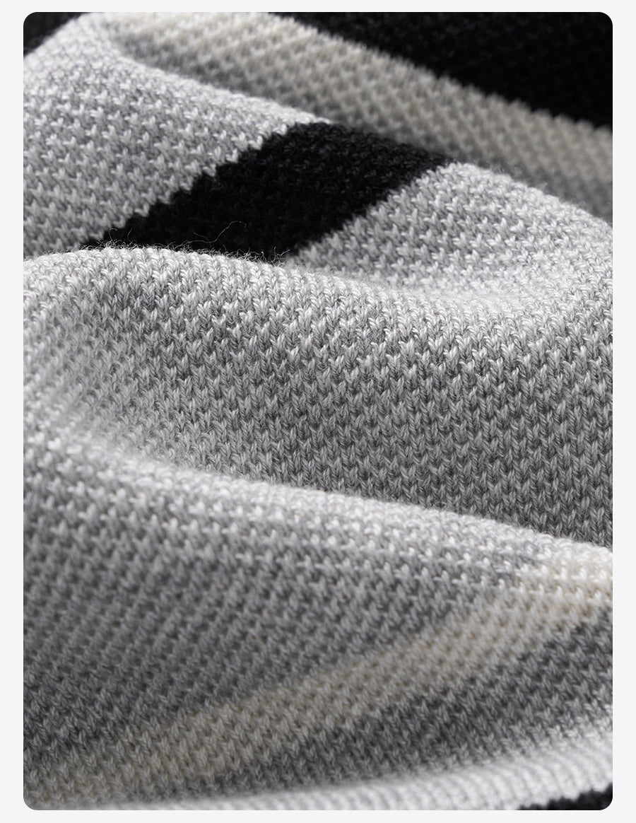 Men's Oversized Soft Knitted Polo Shirt - Striped Design Plus Size