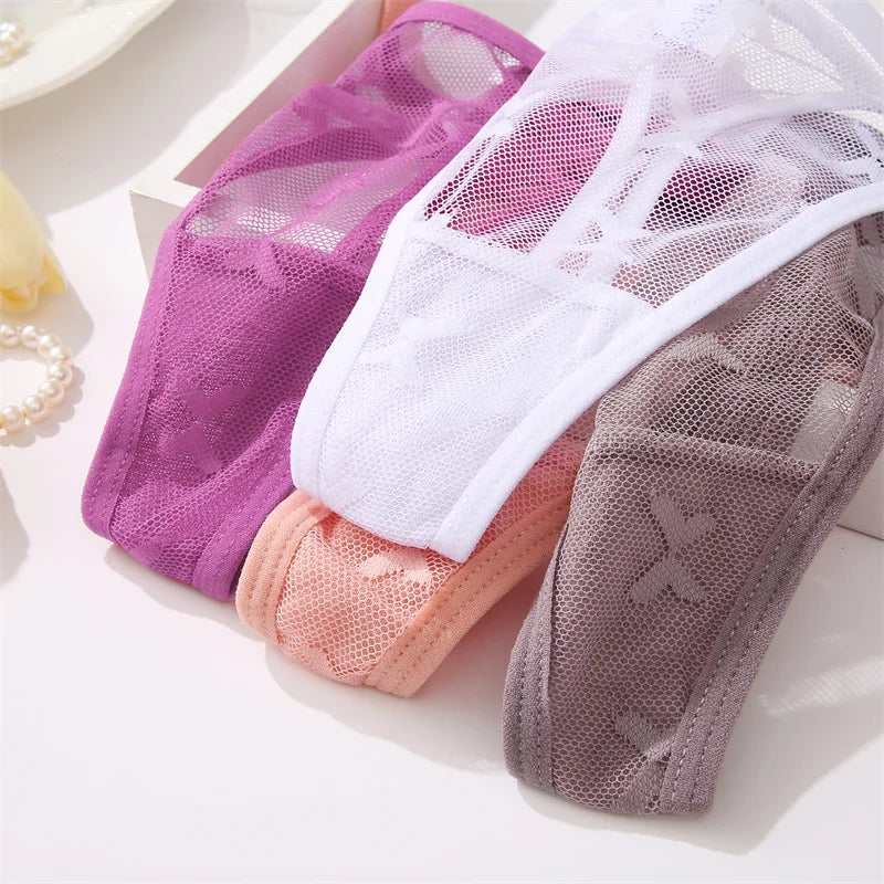 3-Piece Lace Thong Set - Low Waist Bikini Style Underwear for Women