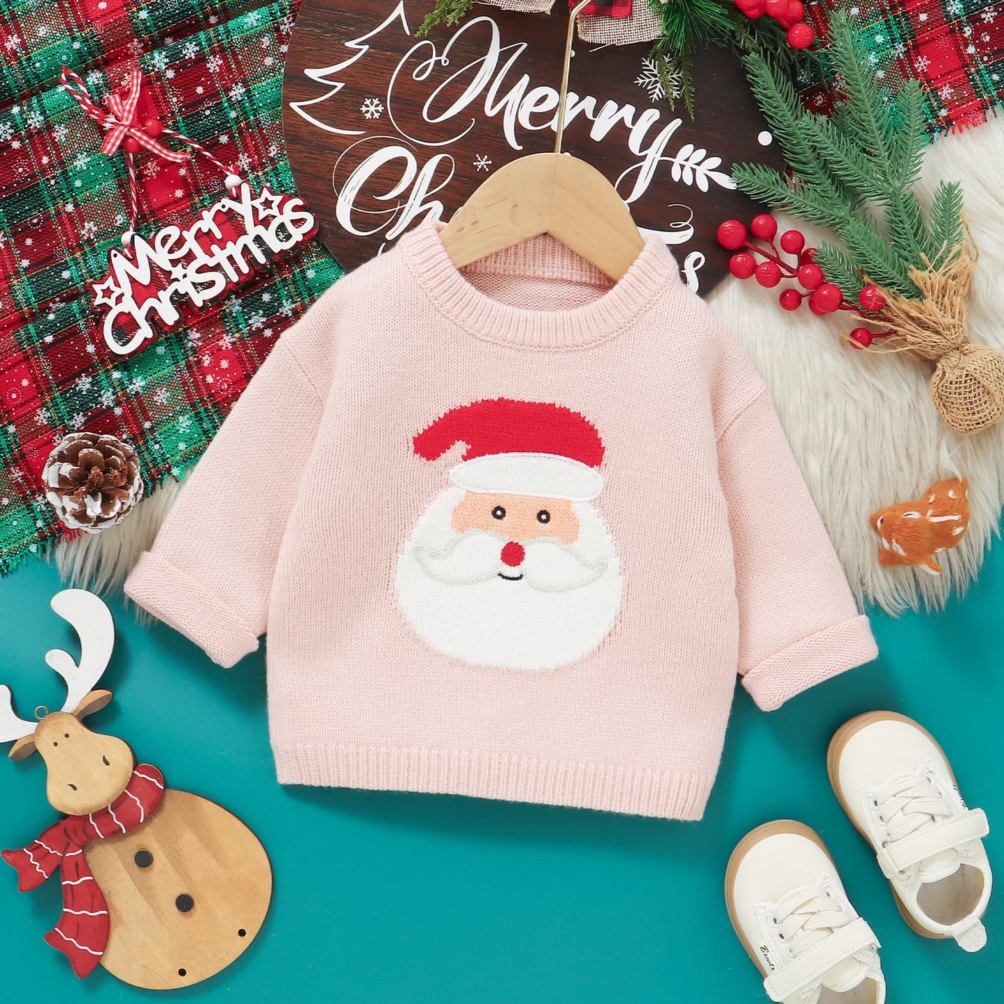Christmas Baby Sweater - Santa & Reindeer Design (0-3Y)