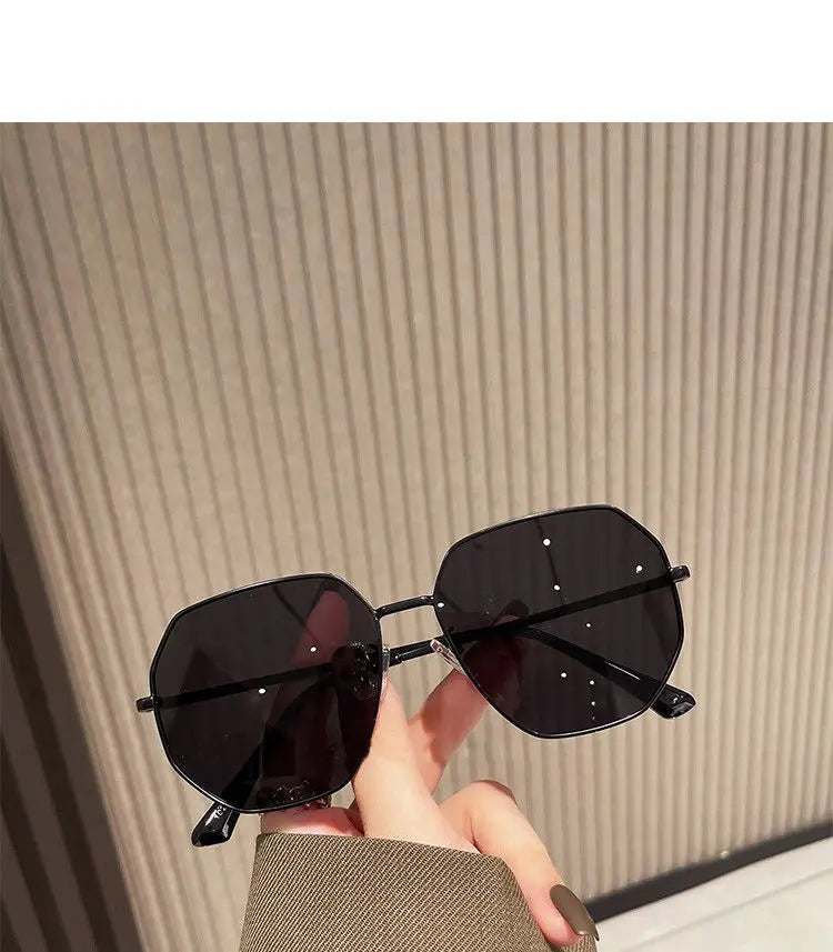 Unisex Transparent Blue Sunglasses - Large Frame Polygonal Metal Eyewear