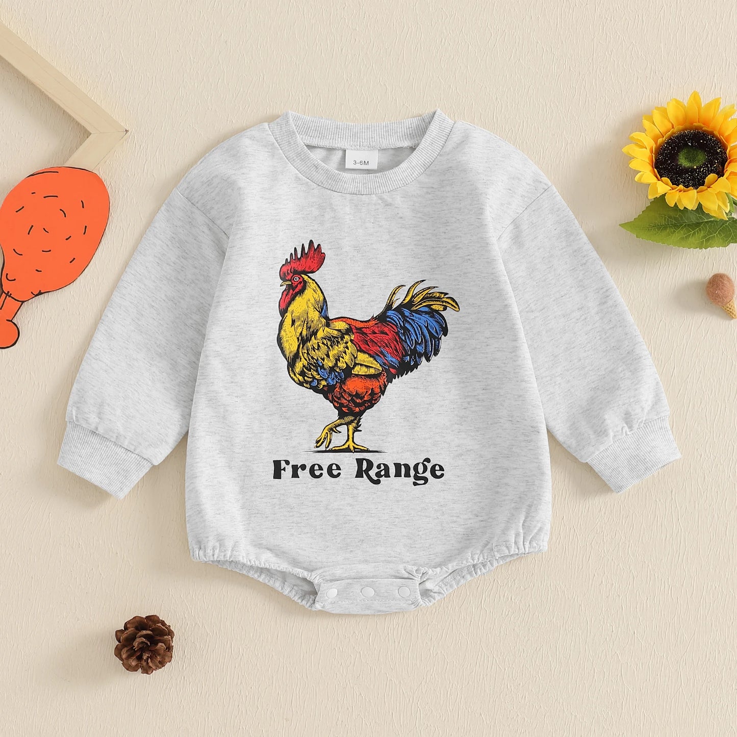 Baby Boys Western Rooster Print Romper - Spring Long Sleeve Crew Neck Jumpsuit (0-18M)