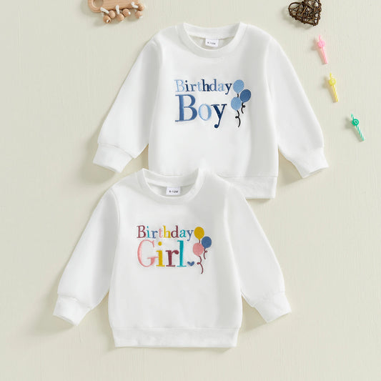 0-4Y  Kids Girls Boys Birthday Sweatshirt T- Shirt Letter Embroidery Long Sleeve Pullover Autumn Top