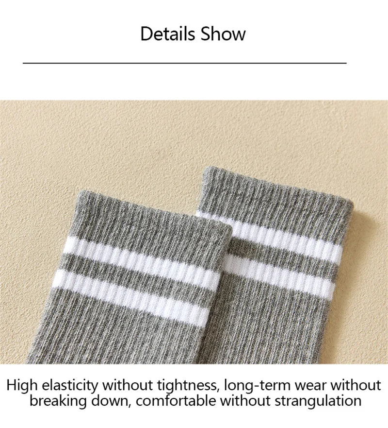 3 Striped Cotton Socks - Unisex Streetwear Casual Knitted Socks
