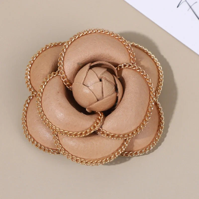Elegant Fabric Camellia Flower Brooch - Pearl Crystal Lapel Pin for Women