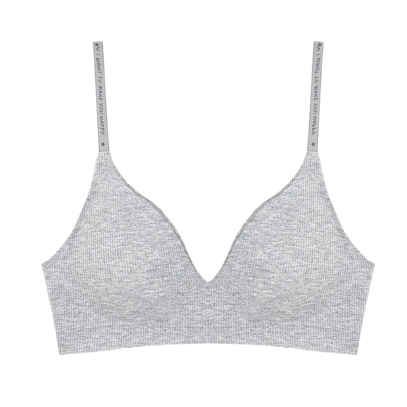 Women's Wireless Bra Deep V Padded Bralette Stripe Knitting Bra