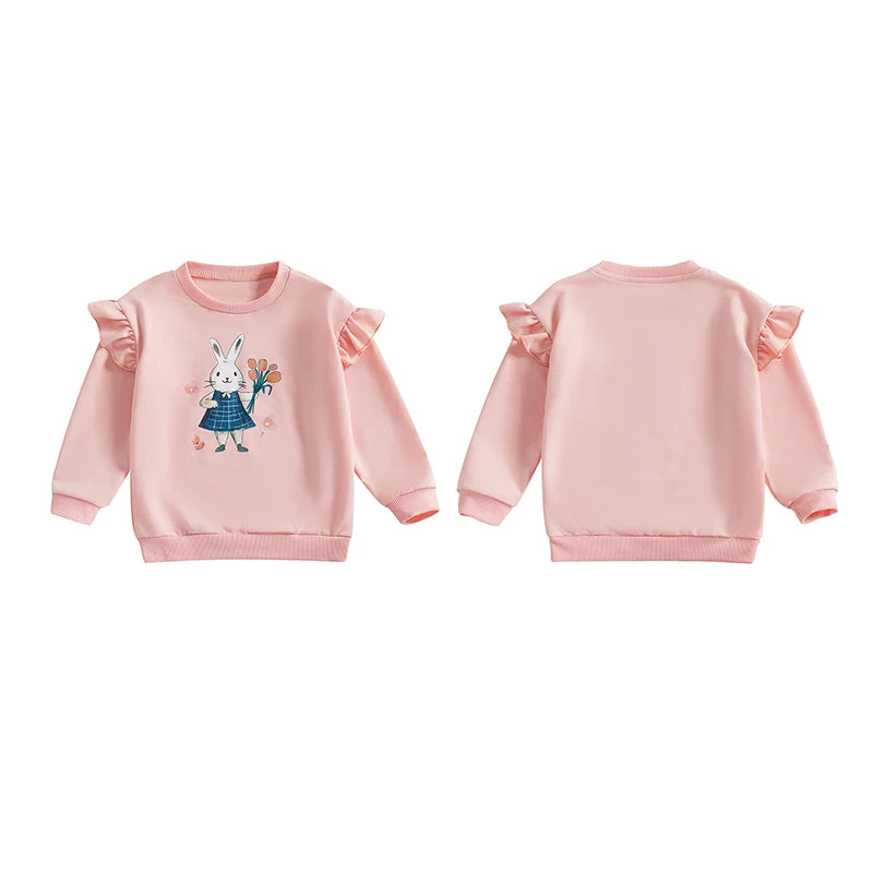 Girls' Easter Rabbit Print Sweatshirt - Long Sleeve Crew Neck Pullover