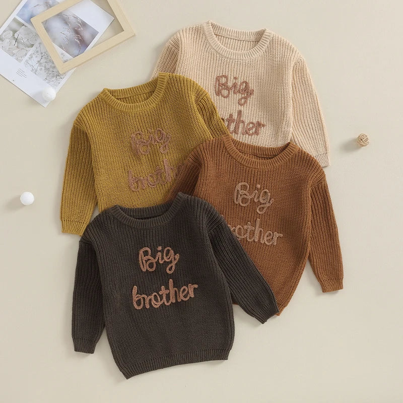 0-5Y Toddler Kids Boys Autumn Winter Sweater Long Sleeve Letter Embroidery Pullover Knitwear