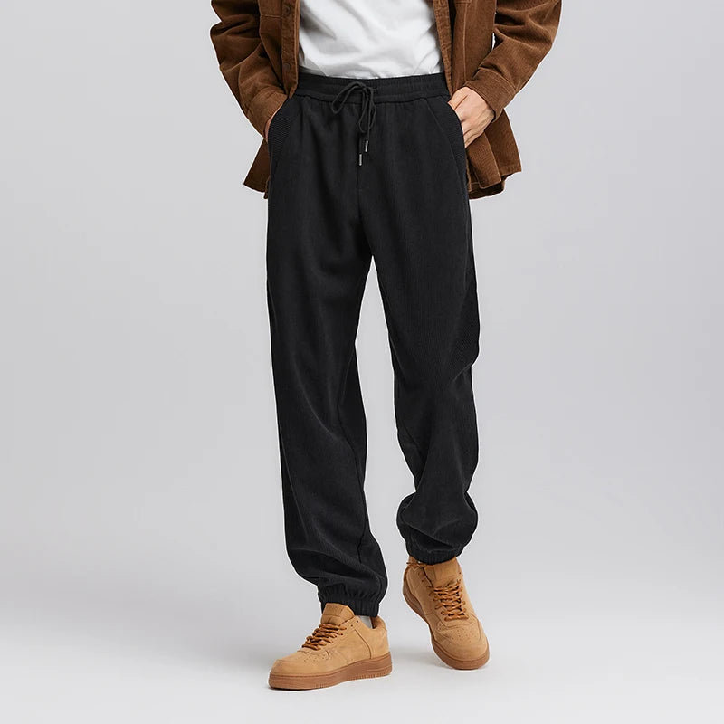 Men's Corduroy Jogger Pants - Loose Fit Textured Winter Streetwear Trousers