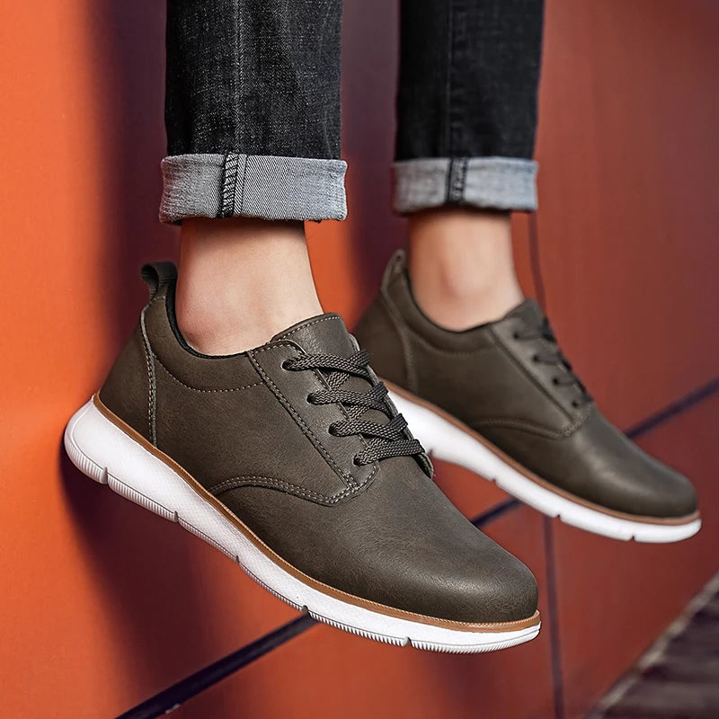Men's Casual Leather Lace-up Flat British Comfortable Shoes