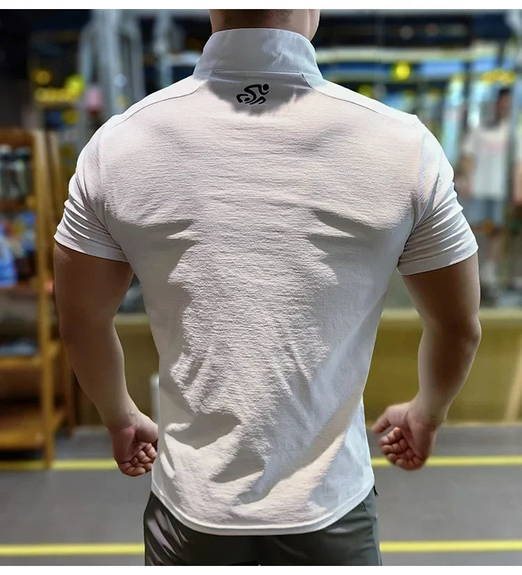 Men's Fitness Sport Clothing Bodybuilding Training Gym Running Short Sleeve Muscle Fit Top Quick Dry Rashguard T-Shirt