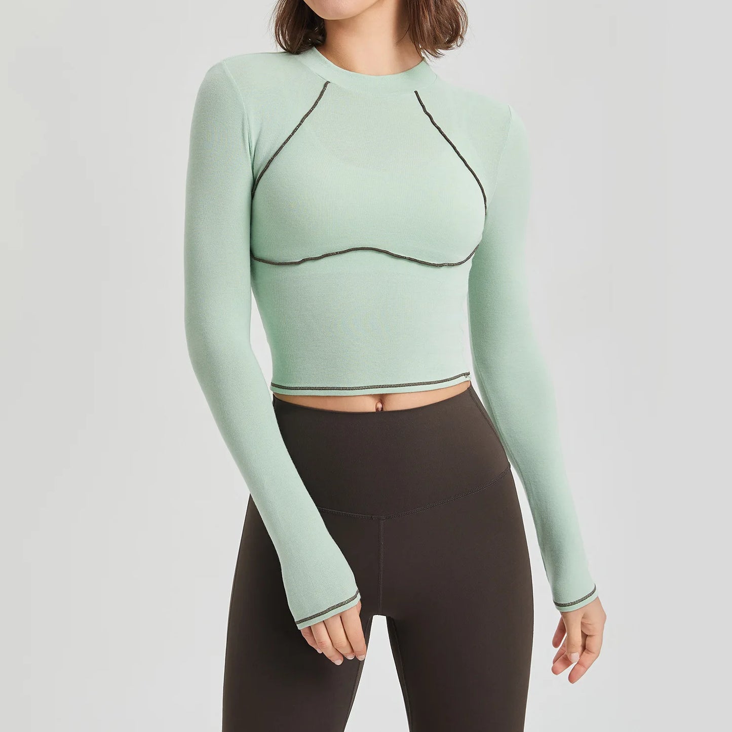 Women's Long Sleeve Yoga Shirt Striped Slim Fit Gym Running Top Round Neck Blouse Breathable Soft Workout Sportswear