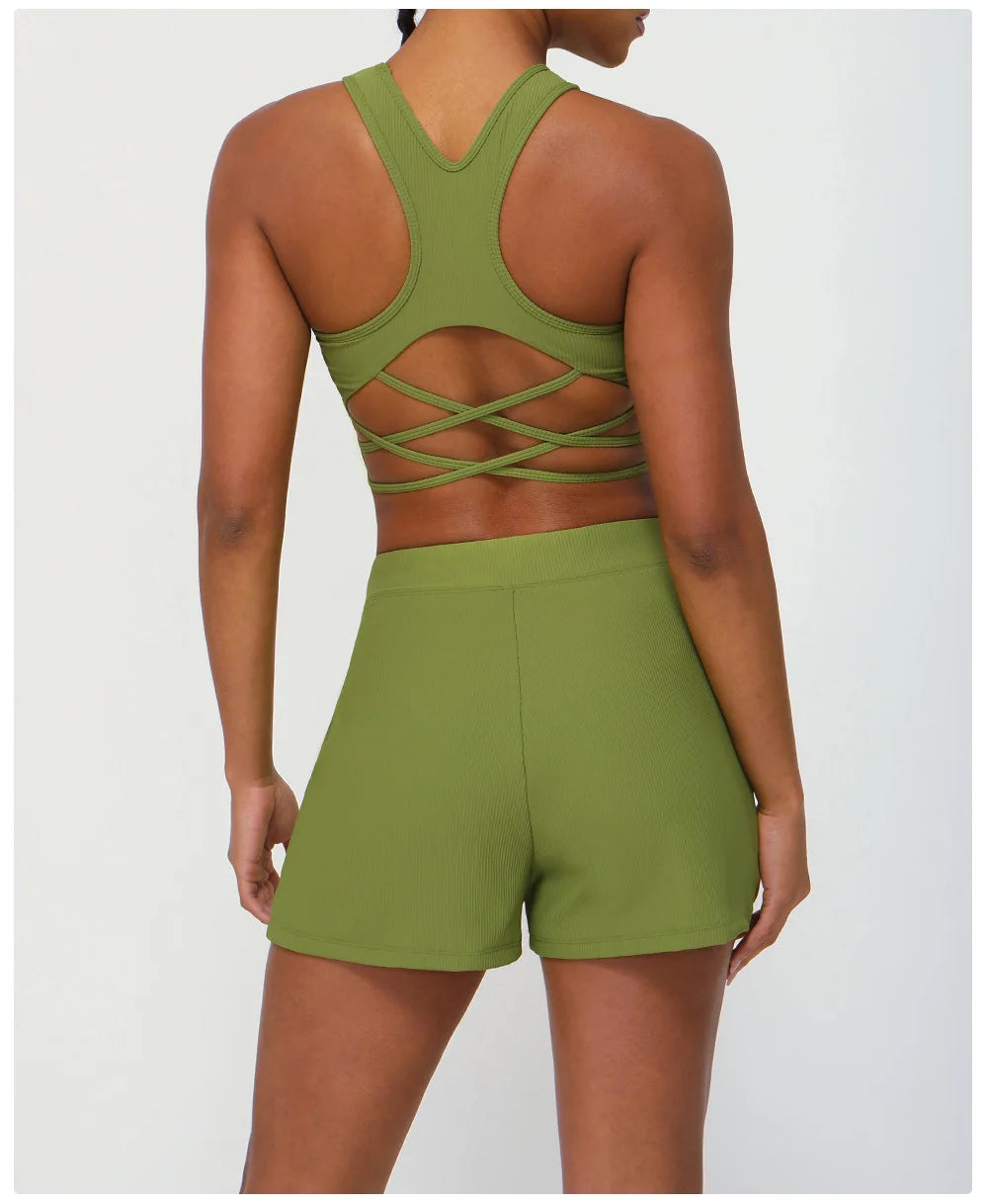 Women's Two Pieces Fitness Yoga Set Gym Breathable Quick Dry Running Short Sportswear Workout Set