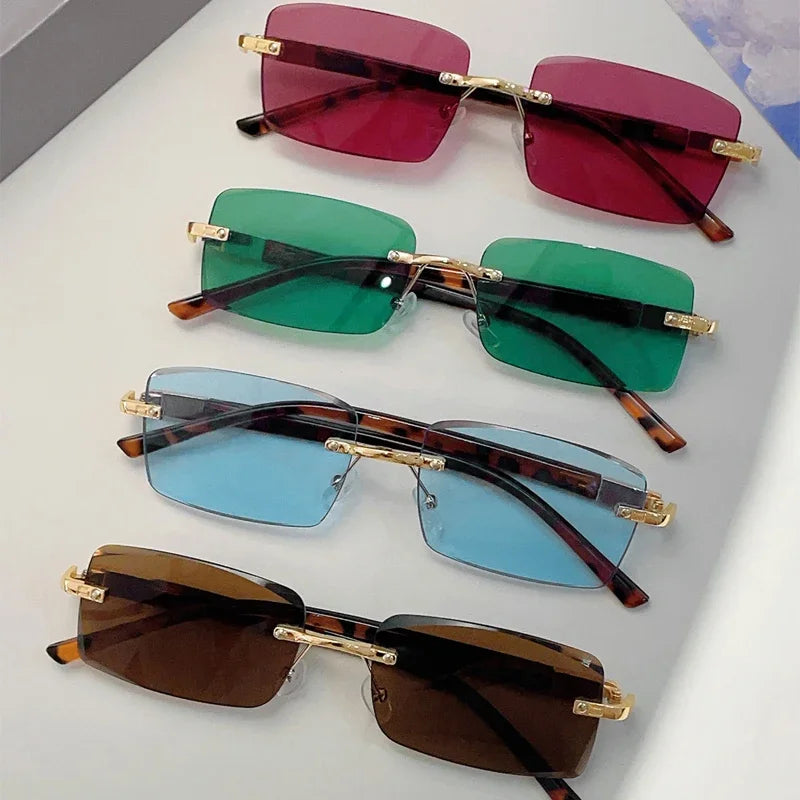 Unisex  Rimless Rectangle Vintage Casual Sunglasses