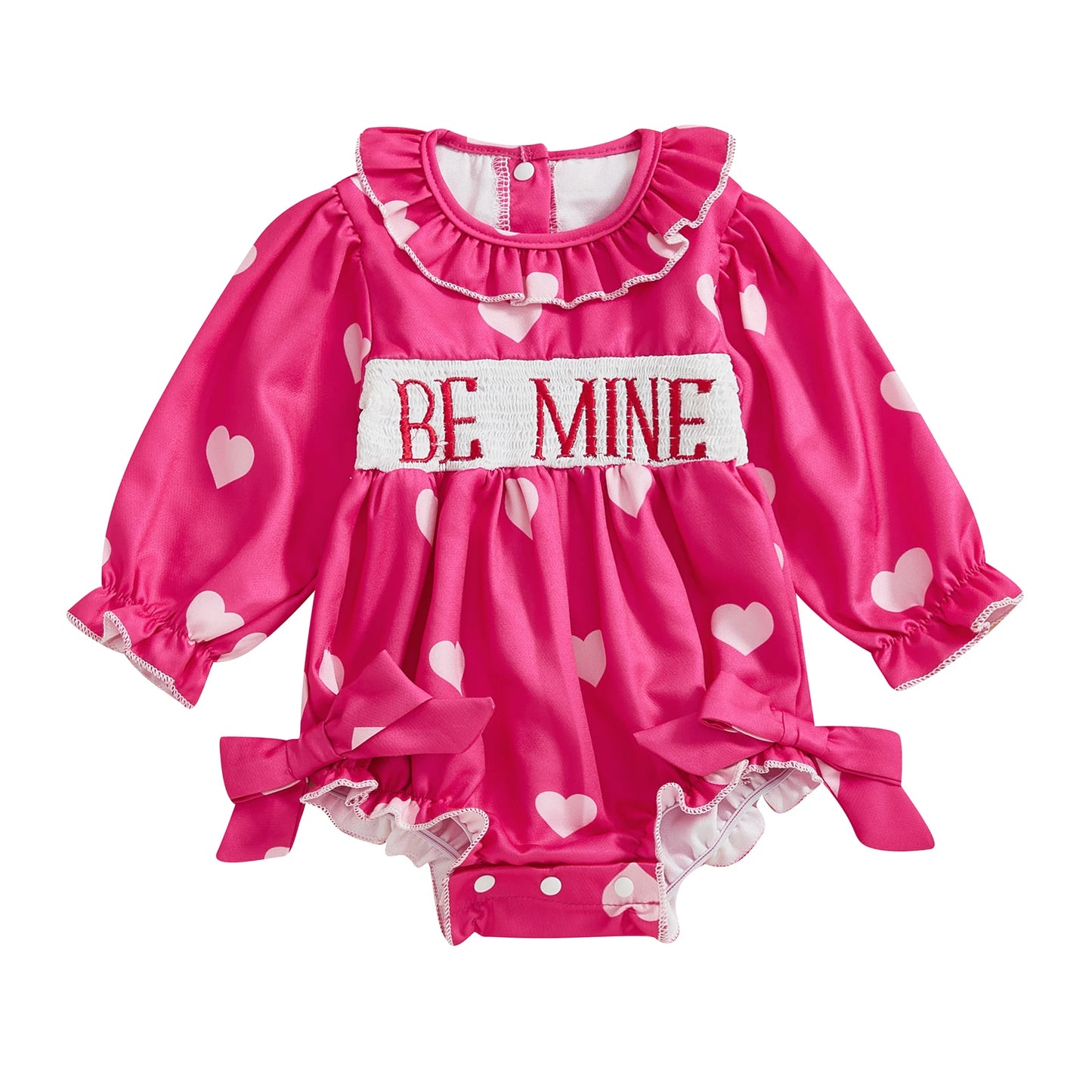 Baby Girls Valentine's Day Romper - Heart Print with Letter Embroidery & Bow (0-24M)