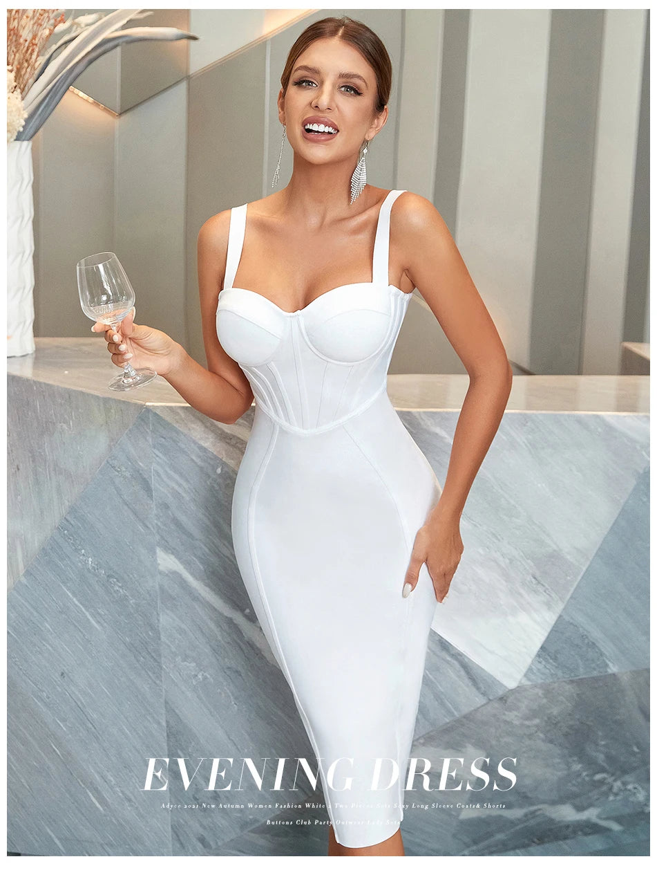 Women's Spaghetti Strap Midi Club Bandage Sleeveless Party Summer Dress