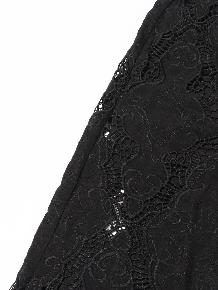 Women's Solid Hollow Out Two Piece Set - Stand Collar Sleeveless Top & Wide Leg Trousers