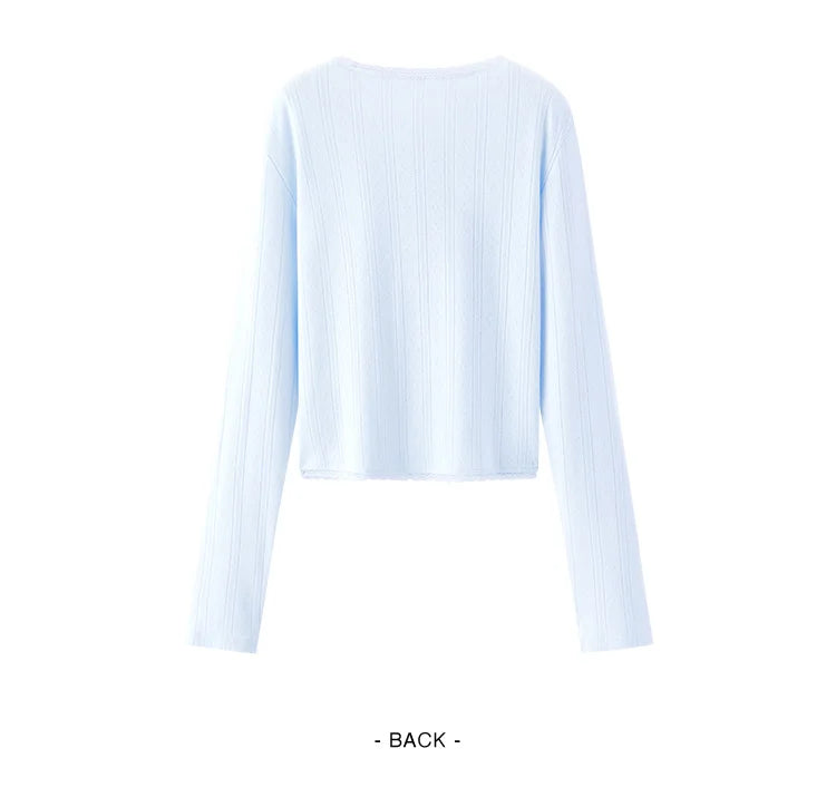 Women's Cropped Slim Fit Cardigan - Cotton Jacquard Embroidered Lace Trim