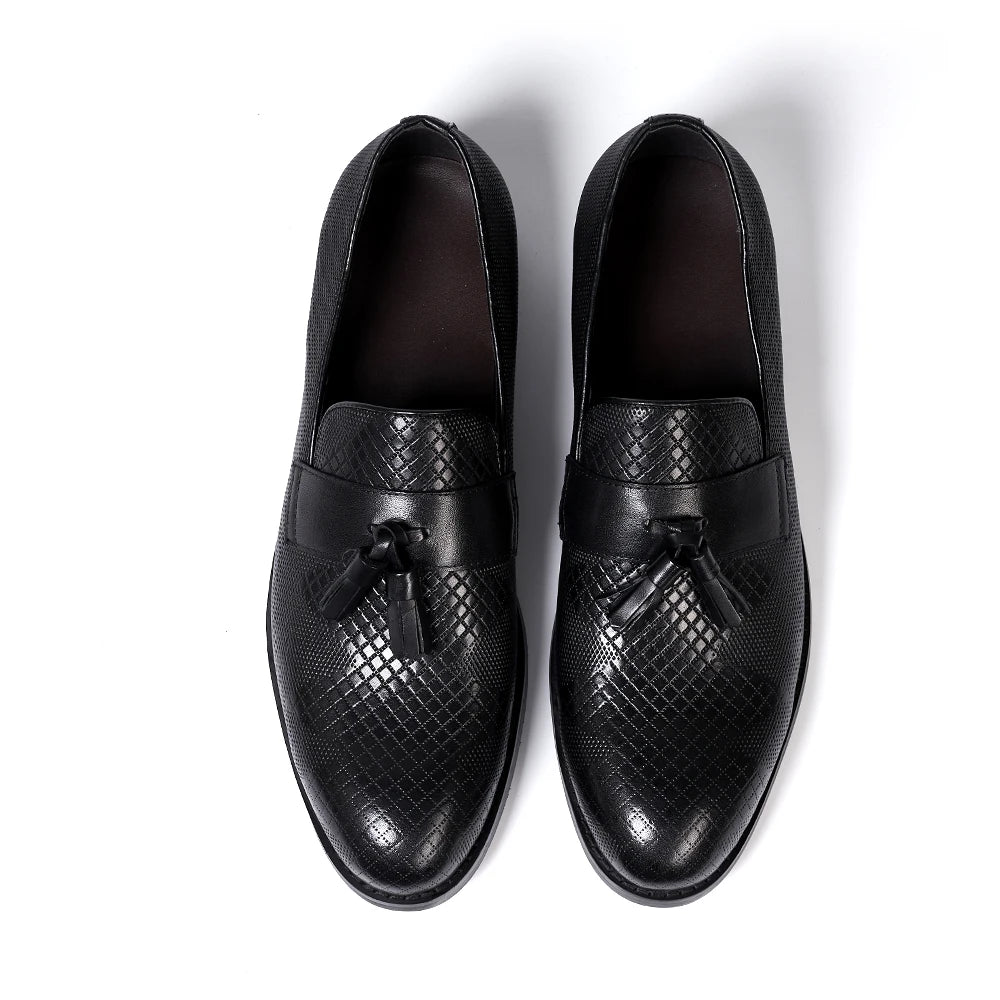 Men's Tassel Genuine Leather Slip on Daily Casual Handmade Office Wedding Loafer Shoes