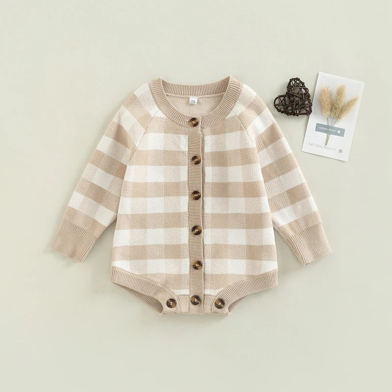 Toddler Baby Sweater Romper with Plaid Print (0-24M)