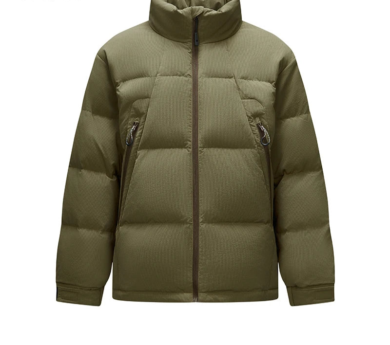 Down Jacket Men Textured Loose Fit Stand Collar Puffer Coat Winter Versatile Outerwear