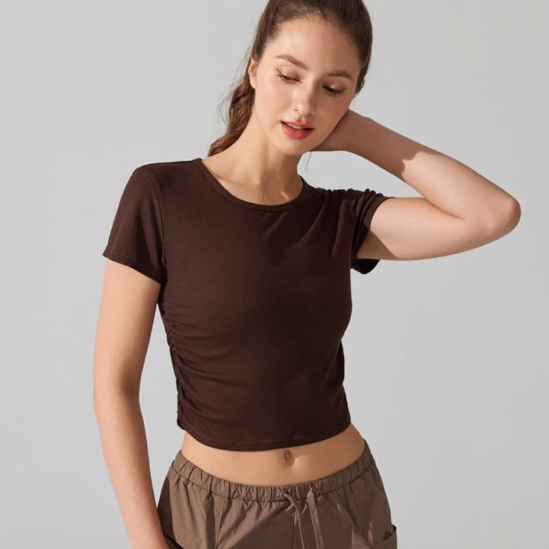 Women's Breathable Yoga Crop Top - Slim Fit Athletic T-Shirt