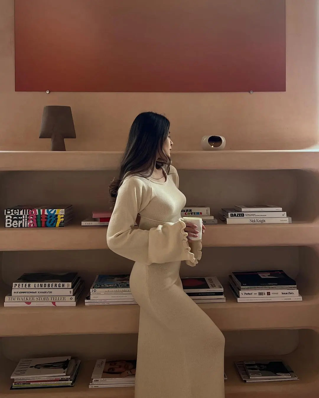 Women's Knitted Sweater Maxi Dress - Flare Sleeve Backless Dress