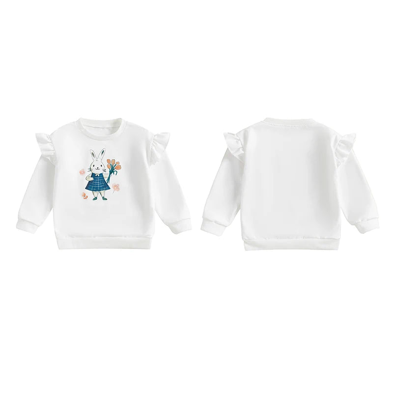 Girls' Easter Rabbit Print Sweatshirt - Long Sleeve Crew Neck Pullover