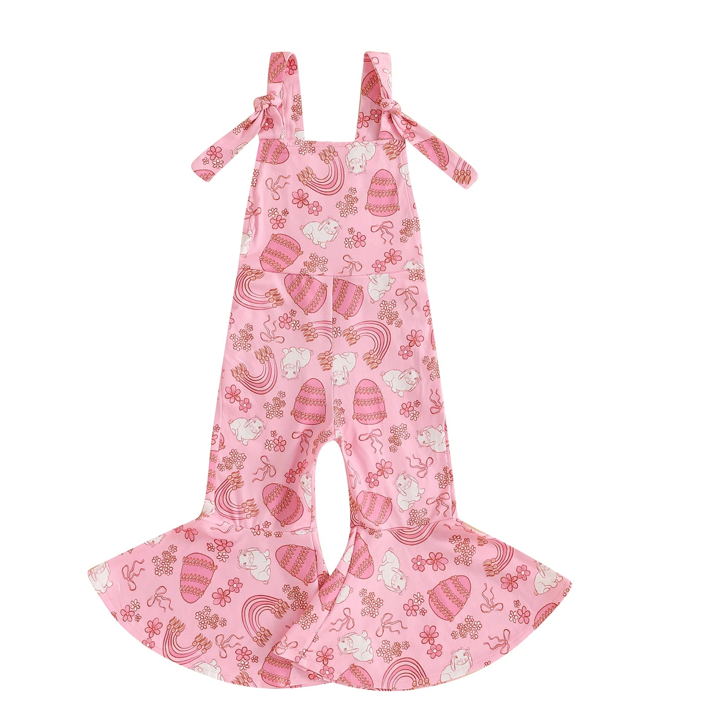 Girls' Easter Romper Pants - Sleeveless Floral Rabbit Print Suspender Jumpsuit