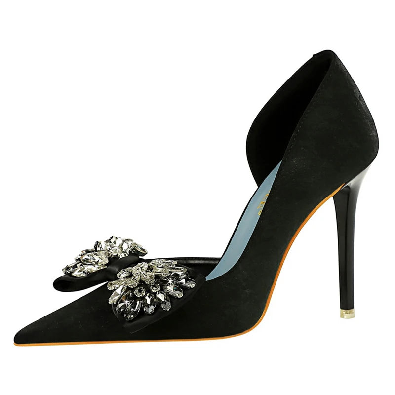 Women's Rhinestone Bow High Heels Stilettos Shoes