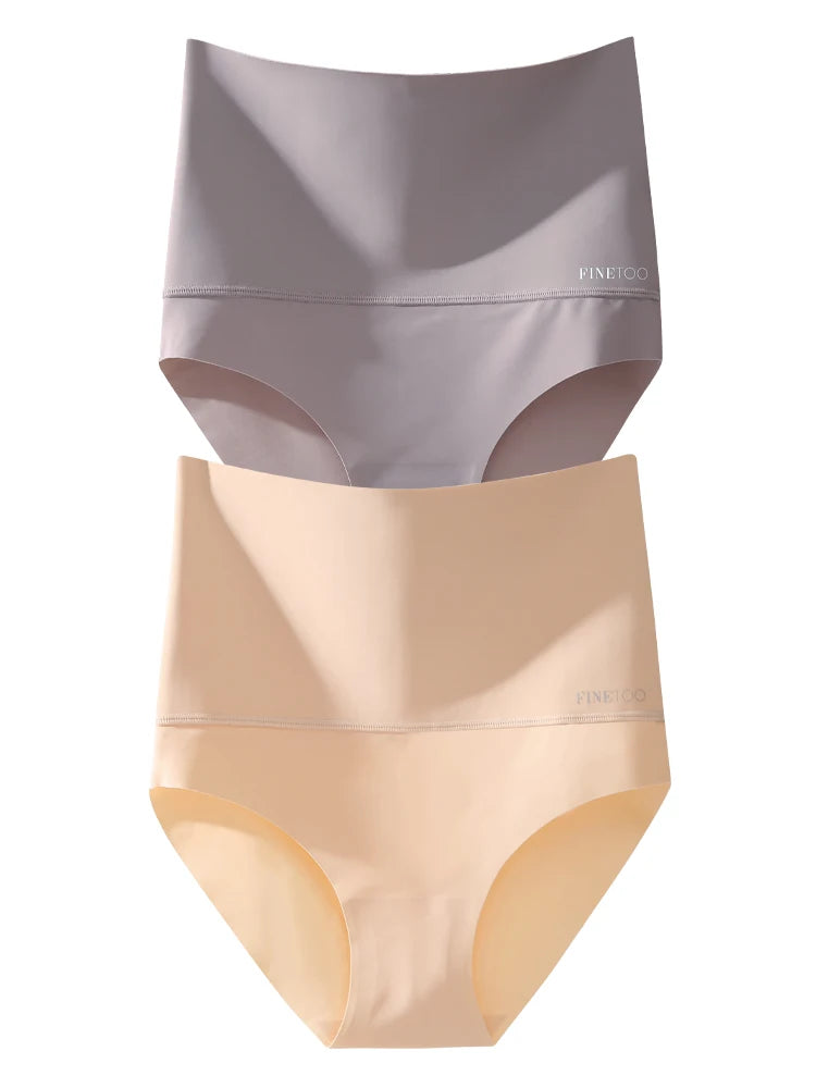 Women's 2Pcs High Waist Underwear Seamless Tummy Control Comfortable Solid Briefs Sports Soft Bodysuit Shapewear