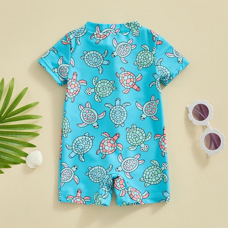 Baby Boys Beachwear 0-3Y Short Sleeve Turtle Dolphin Print Swimsuit Jumpsuit Summer Swimwear