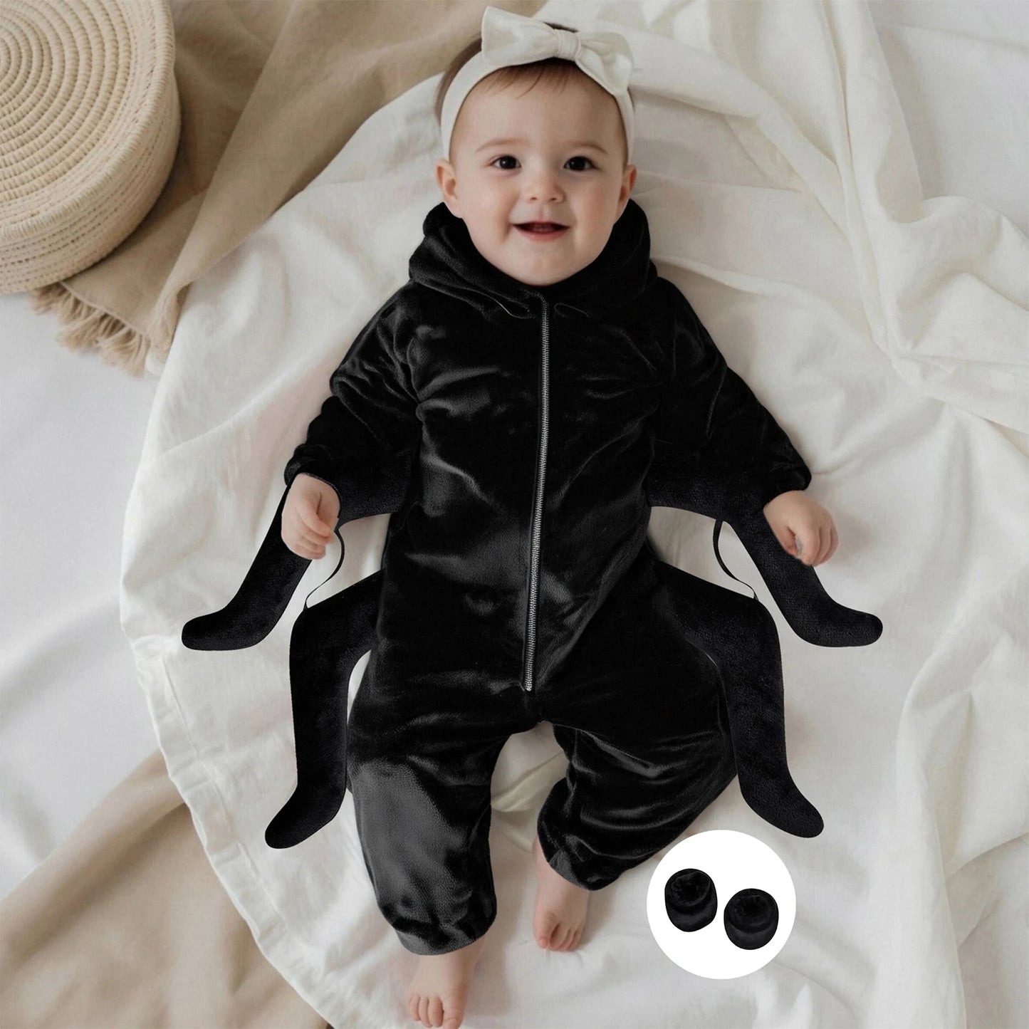Baby Spider Costume - Halloween Hooded Jumpsuit with Foot Covers