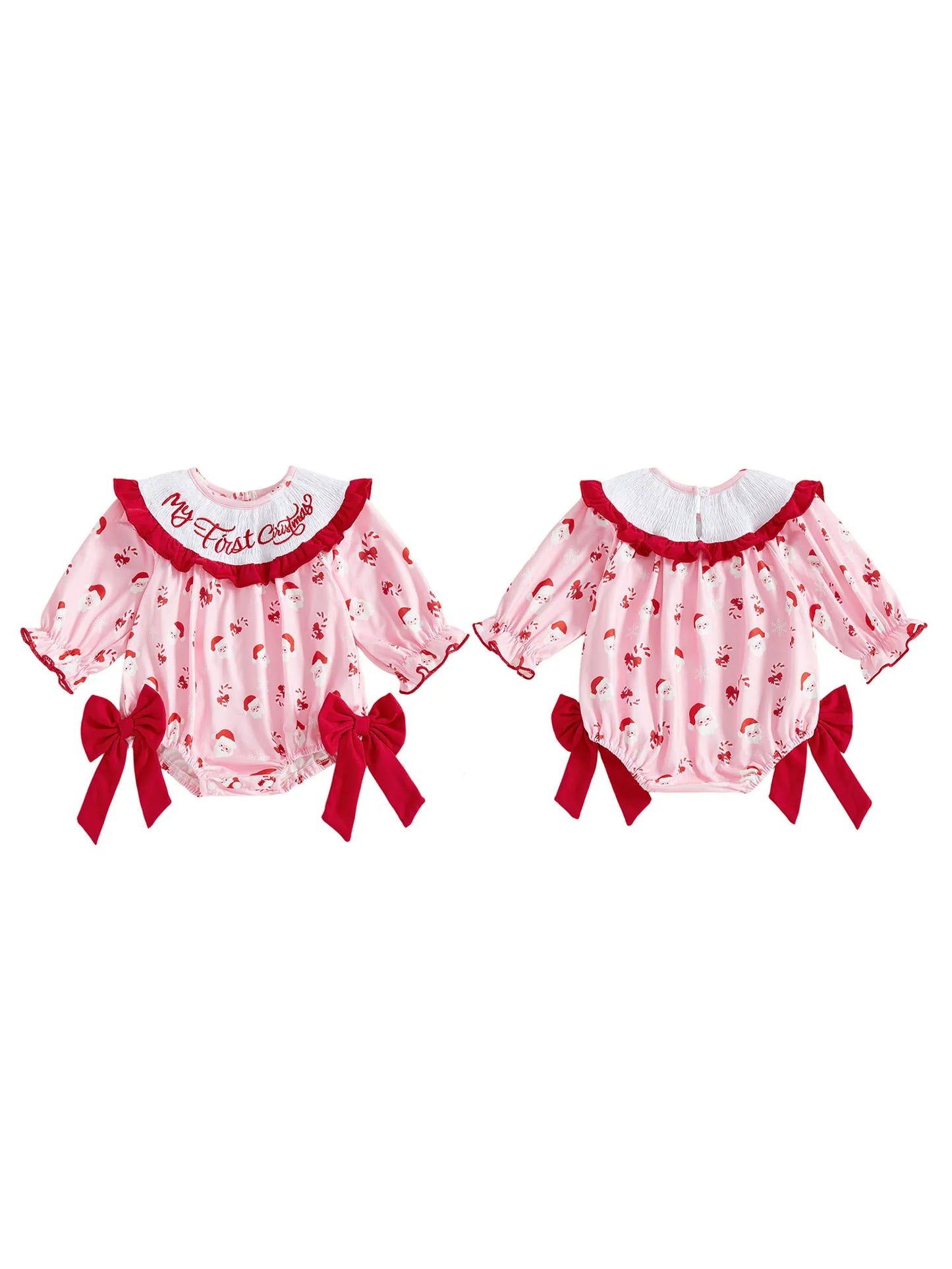 Baby Girls Christmas Letter Embroidered Romper with Bow (0-18M)