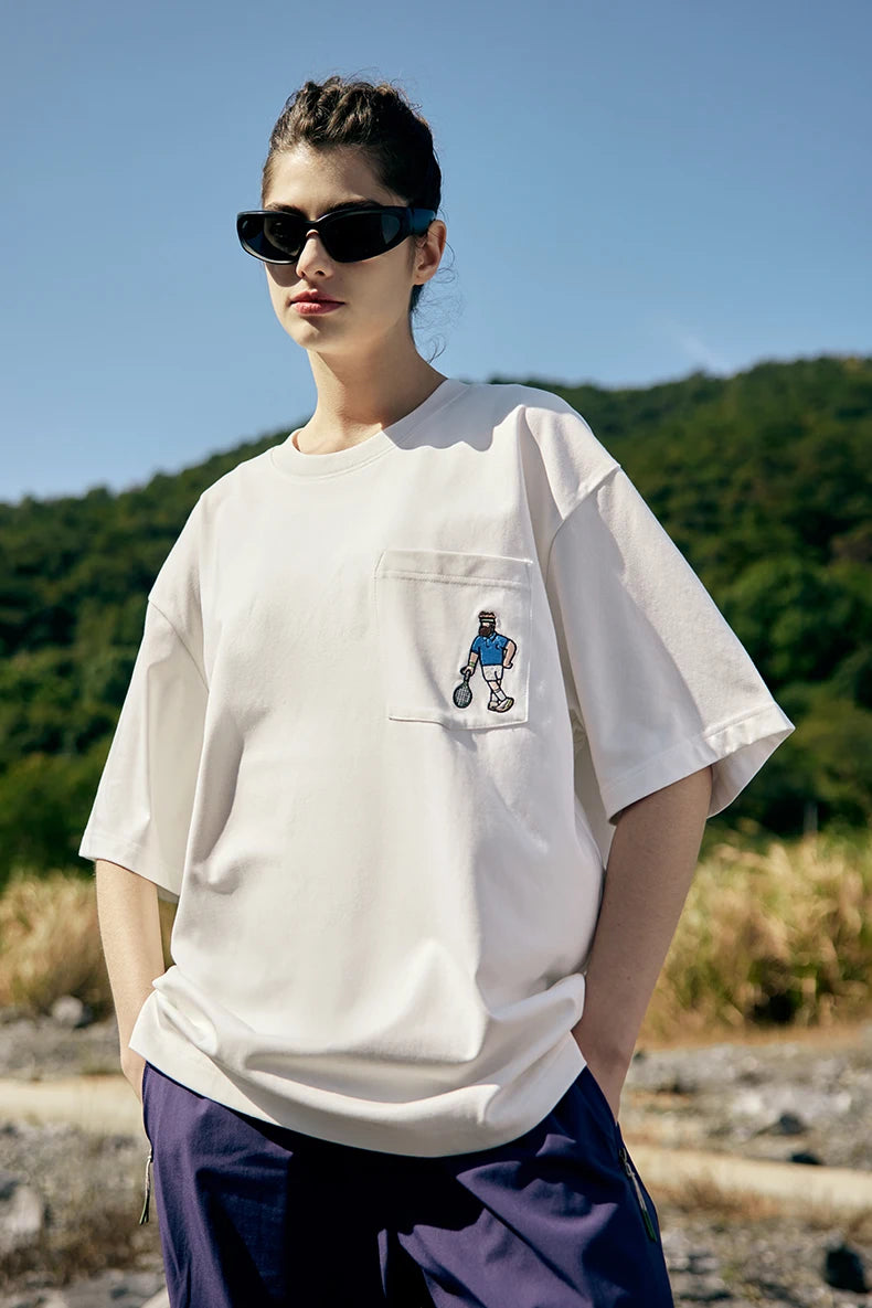 Unisex Sports Embroidered Pocket Tech Fabric Cool Touch Quick-Dry Short Sleeve T-Shirt