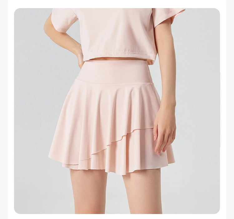 Women's High Waist Tennis Skirt with Built-in Shorts - Quick Dry Athletic Skort