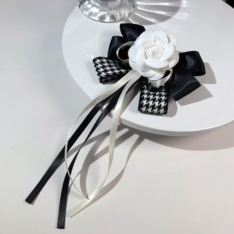 Elegant Fabric Camellia Flower Bow Brooch Pin - Women's Fashion Corsage Shirt Collar Badge Accessory