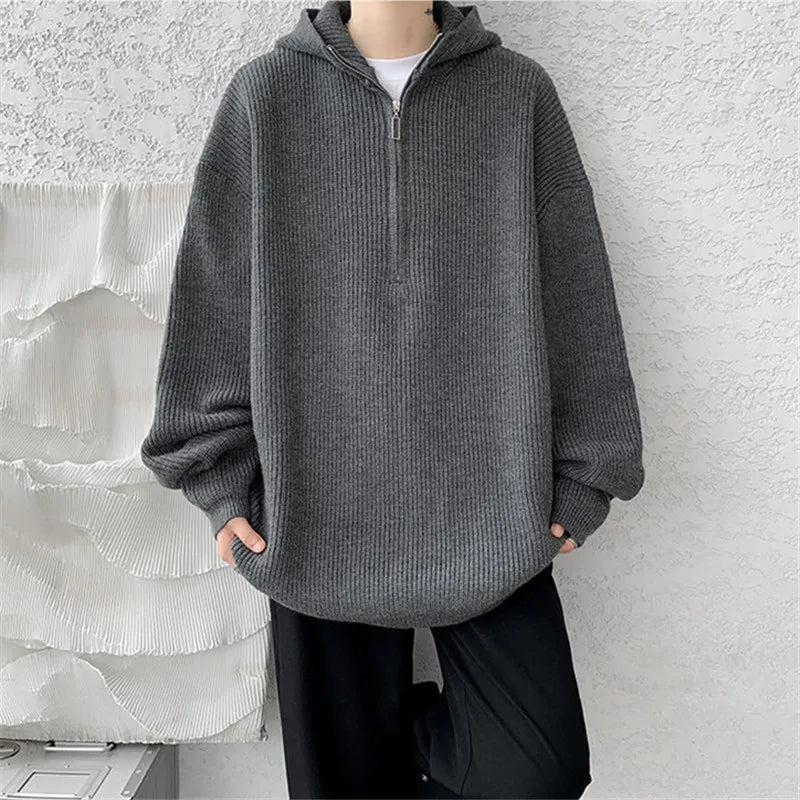 Men's Loose Hooded Knit Pullovers Casual Knitted Sweater