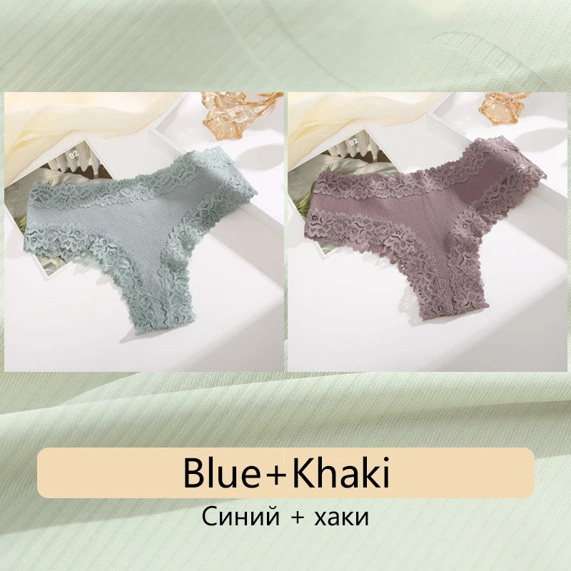 2PCS Women's Cotton Underwear - Lace Floral Low Rise Comfortable Lingerie