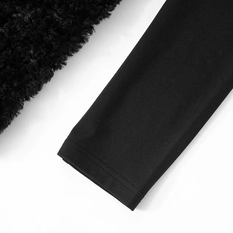 Women's Turtleneck Long Sleeve Furry Mini High Waist Splice Elegant Party Dress