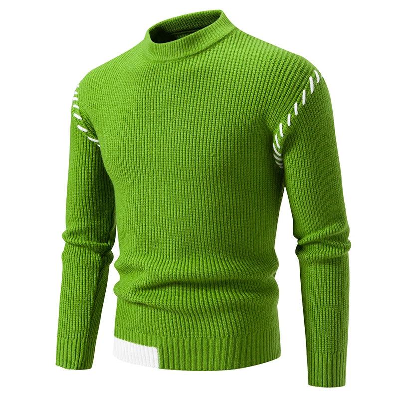 Men's Crew Neck Patchwork Knit Pullover Sweater
