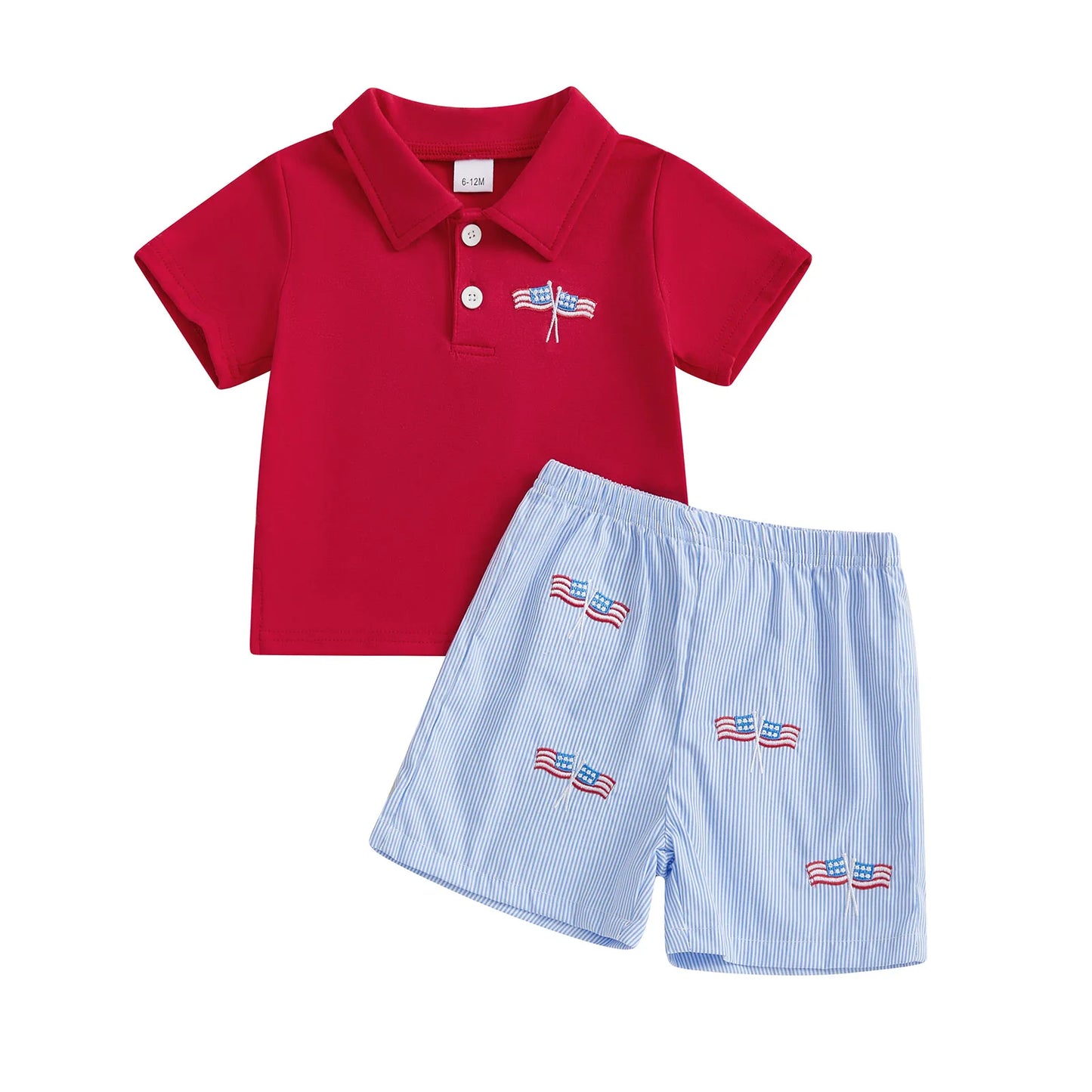 0-4Y Kids Girls Boys Clothes Sets Flag/Car Embroidery Short Sleeves T-Shirt and Elastic Shorts