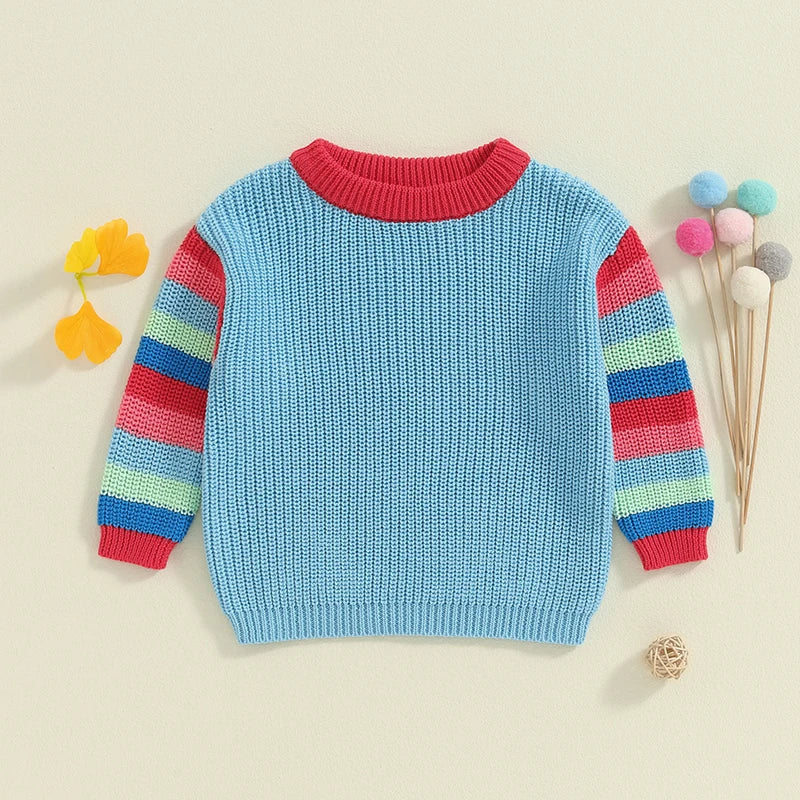 Baby Knit Sweater - Casual Colourful Striped Crew Neck Long Sleeve Pullover
