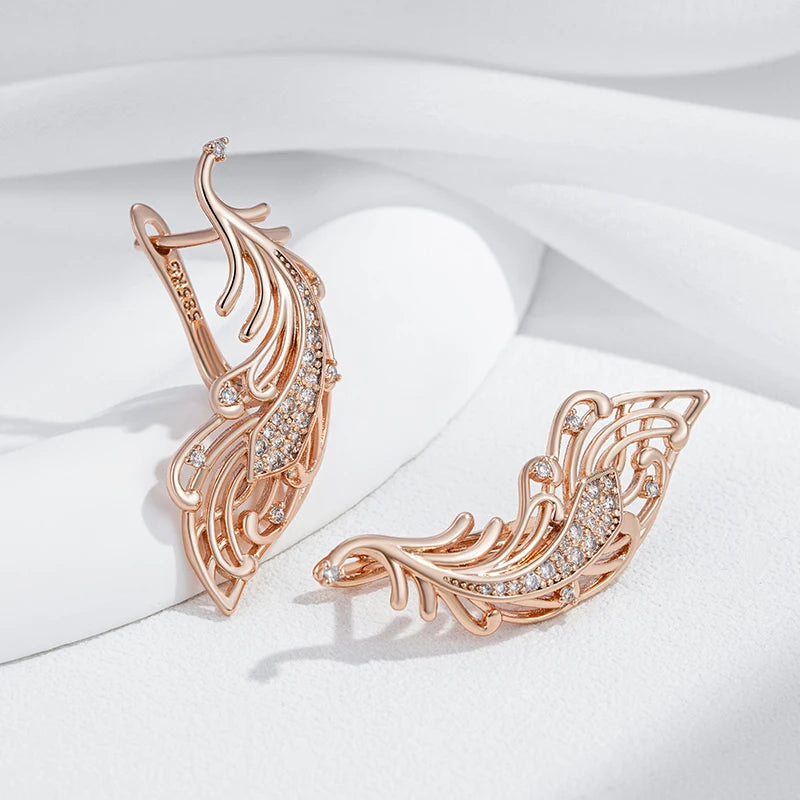 Women's Shiny Natural Zircon 585 Rose Gold Colour Long Crystal Flower Earrings