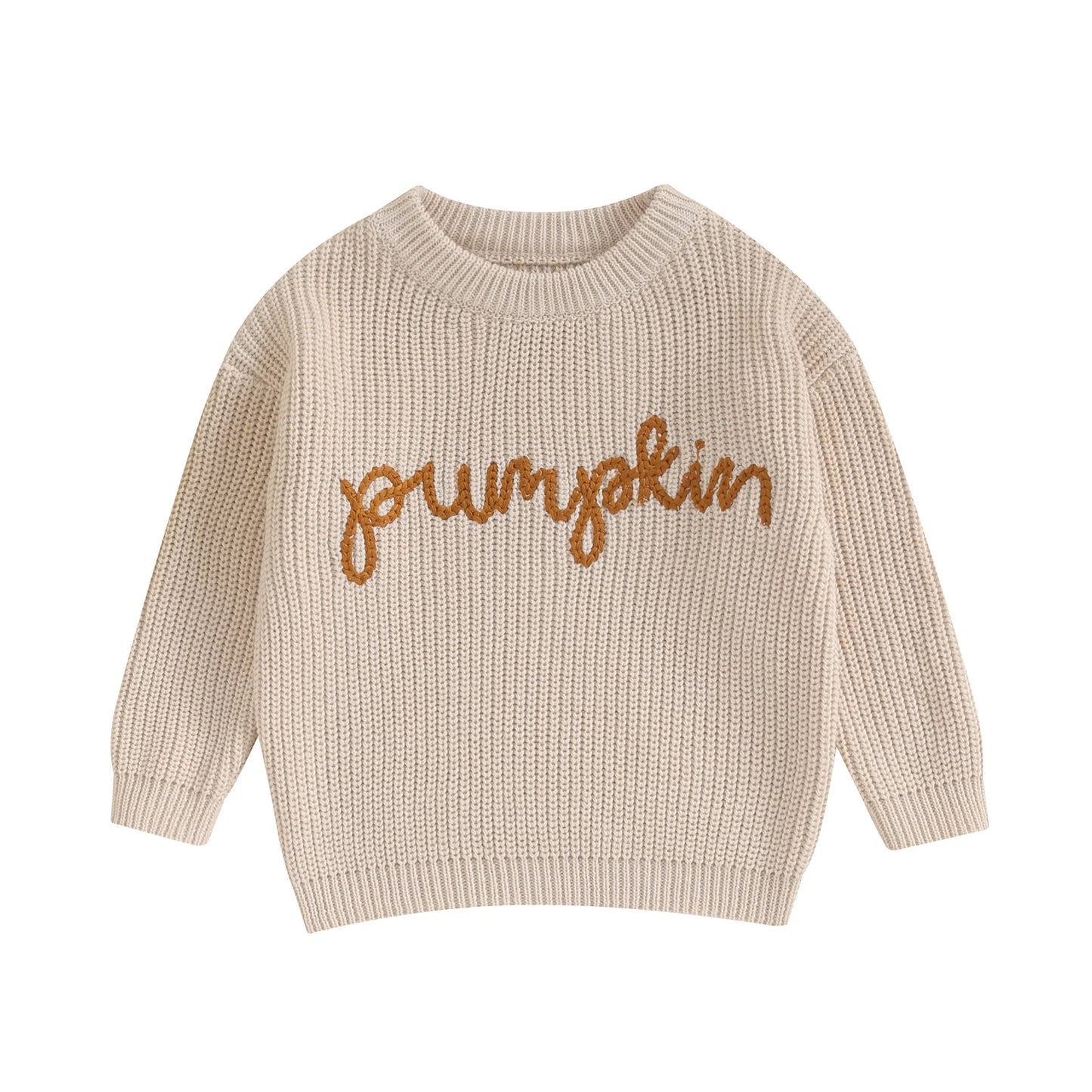 0-3Y Toddler Baby Girls Boys Autumn Winter Knit Sweater 3 Colors Long Sleeve Pumpkin Letter Embroidery Knitwear