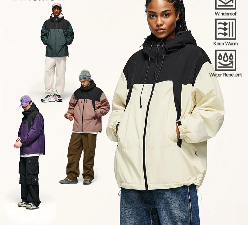 Unisex Winter Arctic Velvet Inner Parkas  High Neck Windproof Cotton Padded Hooded Jacket Outdoor Coat