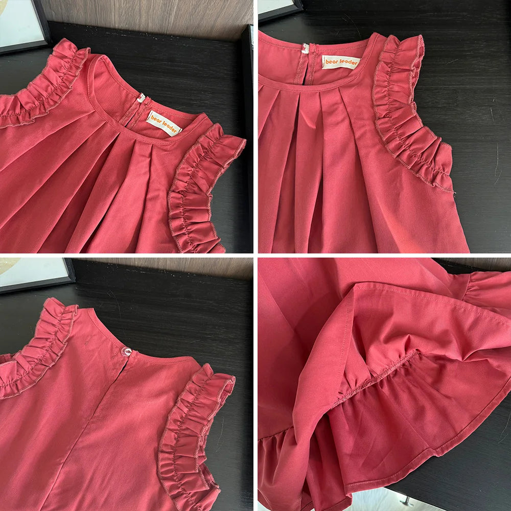 Girl's Clothes Summer Red Sleeveless Casual Dress