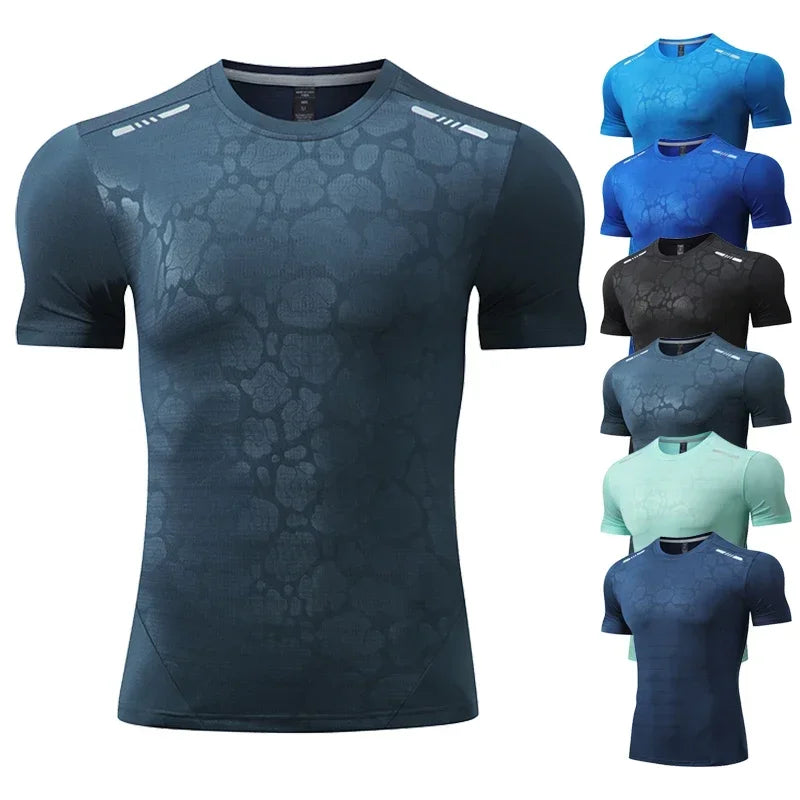 Men's Running Compression Dry Fit Short Sleeve Sport Gym Fitness Jogging Sweatshirt Athletic T-Shirt Top