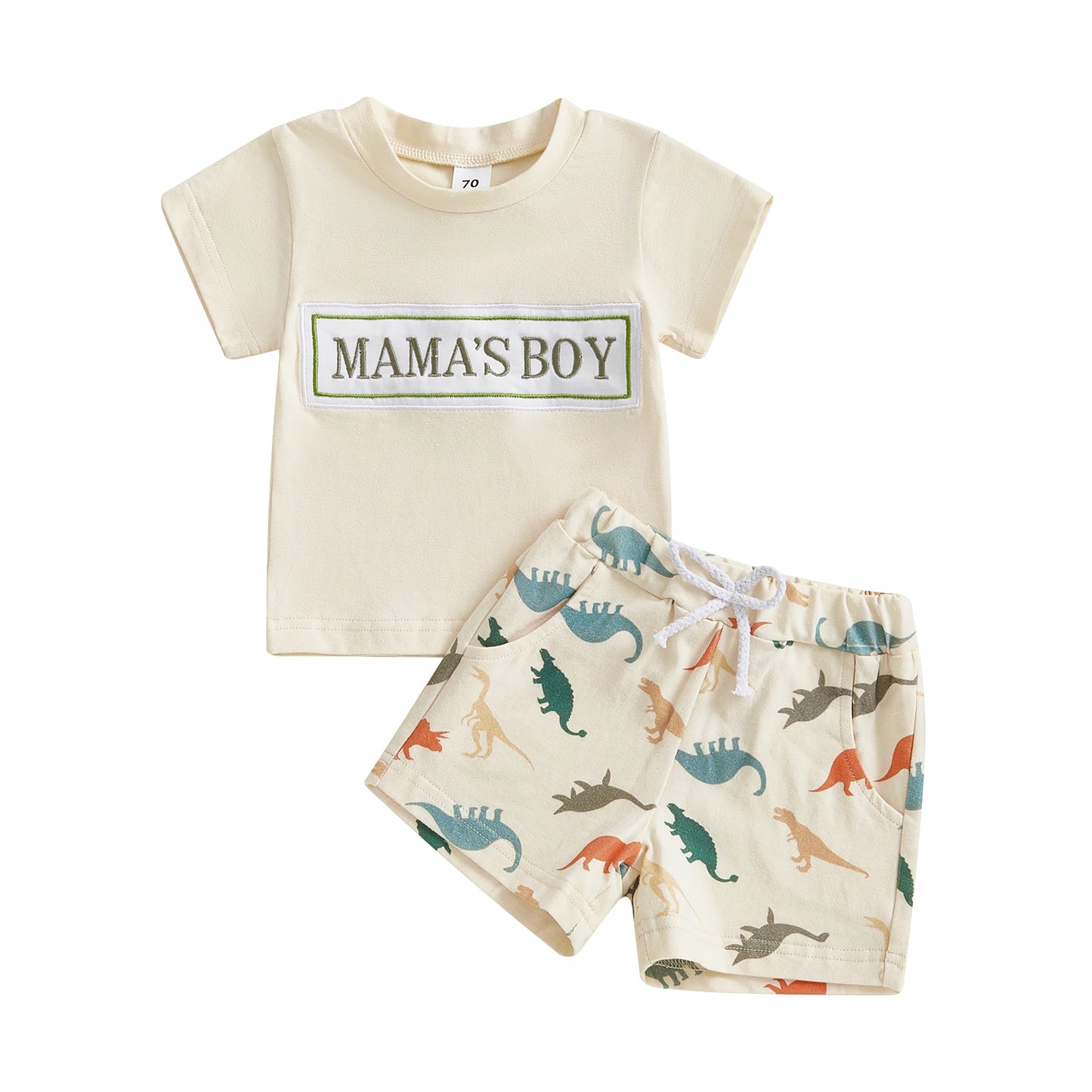0-3Y Casual Baby Boys Summer Clothes Sets Letter Embroidery Short Sleeves T-Shirt and Dinosaur Print Shorts Set