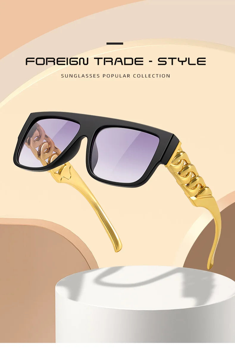 Hip Hop Punk Sunglasses - Gold Chain Necklace Eyewear with UV400