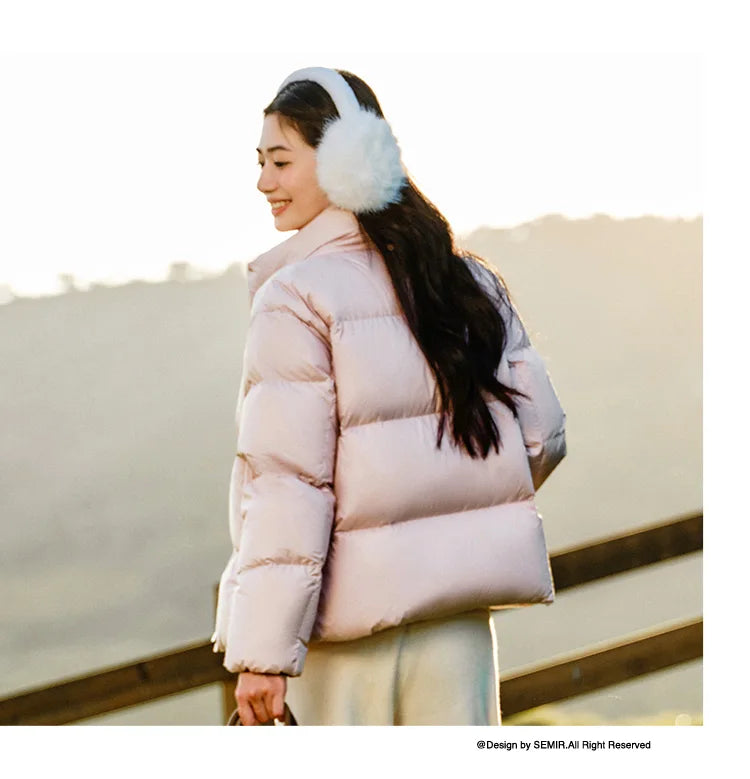 Down Jacket Women Three-Proof Solid Color Stand-Up Collar Loose Simple Winter Versatile Goose Warm